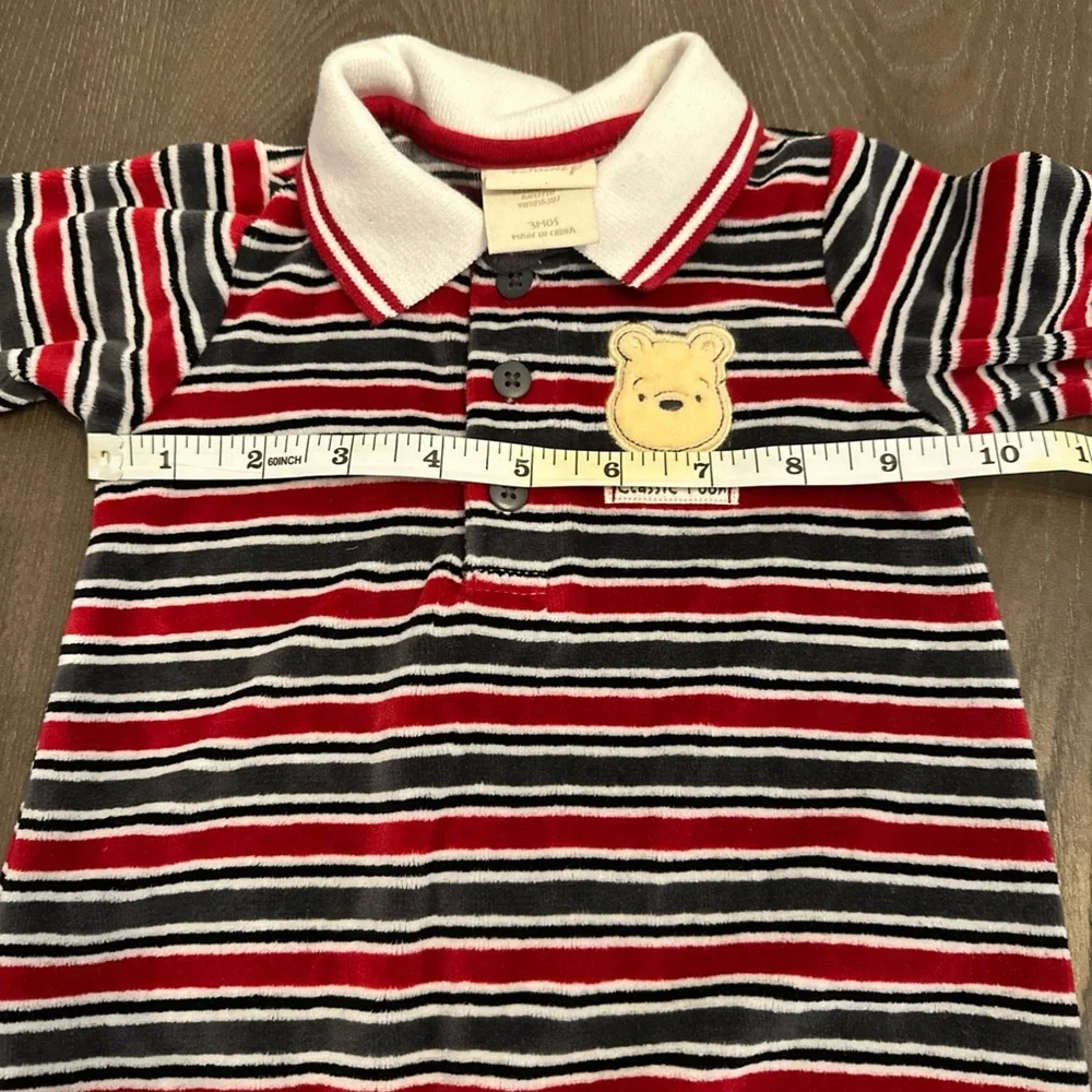 Disney Winnie The Pooh Classic Pooh Sleeper Button Up‎ Velour 3 Months
